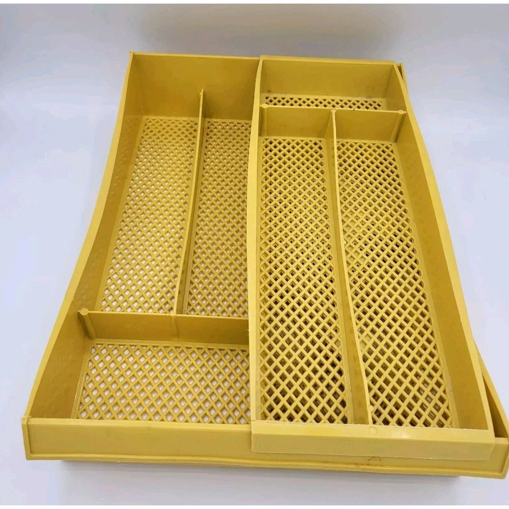 Vintage Silverware‎ Holder With Sliding Removable Top Rack Yellow Plastic Retro